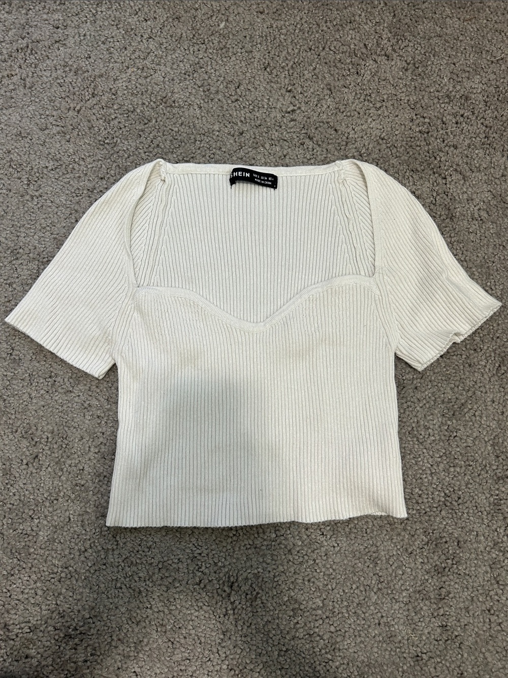 SHEIN Ivory Ribbed Square Neck Crop Top